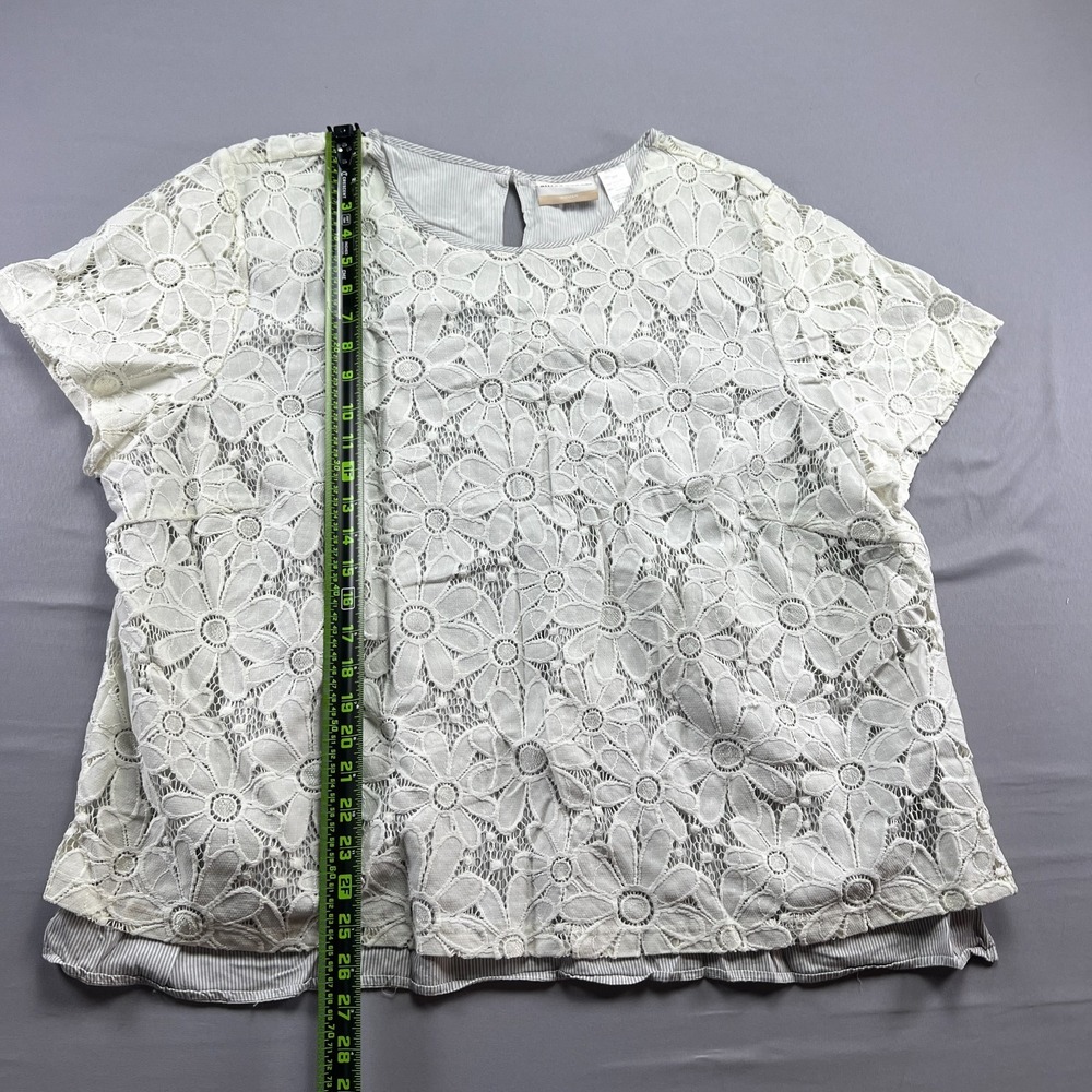 Alfred Dunner Blouse Top Womens 24W White Floral Lace Daisy Crochet Round Neck - Picture 9 of 10